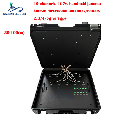 100m valise brouilleur de signal téléphonique mobile 10 bandes intégrées à la batterie / antennes