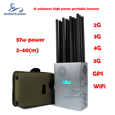 Brouilleur portatif élevé des antennes 2G 3G 4G 5G du brouilleur 12 de signal de téléphone portable de la puissance 37w
