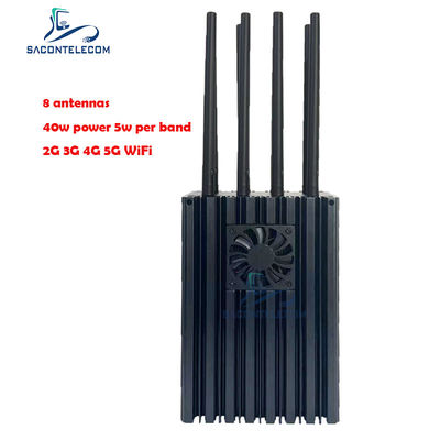 8 canaux brouilleur de signal portable de téléphonie mobile avec 4 à 10 W par bande et rayon de brouillage de 50 m pour la 5G