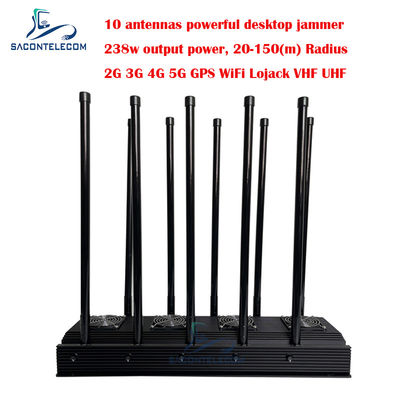 10 canaux brouilleur de signal de téléphone portable 238w Haute puissance pour 5G Wifi GPS localisateur VHF UHF