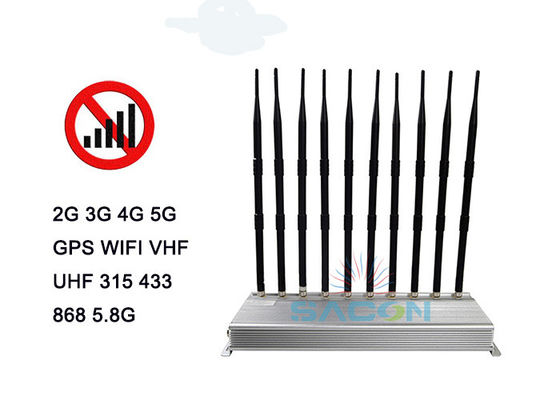 Brouilleur de signal 5G à l'intérieur avec 10 antennes et une portée de rayon de 30 m pour un fonctionnement continu de 24 heures