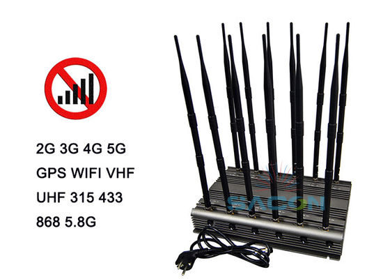 Brouilleur de signal 5G de 80 W avec 12 antennes et télécommande infrarouge pour le blocage des téléphones mobiles