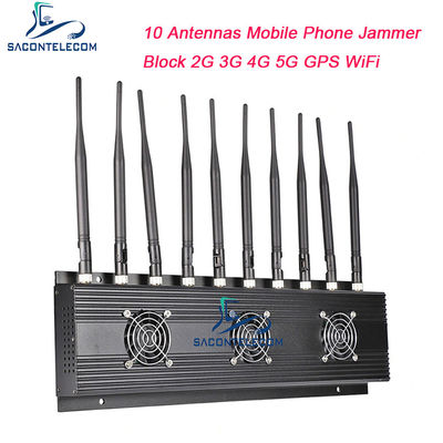 18W Puissance de sortie 10 antennes brouilleur de signal de téléphone portable avec rayon de brouillage de 40m pour blocage VHF UHF 4G 5G