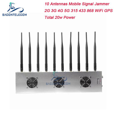 10 canaux 3 ventilateurs de refroidissement brouilleur de signal sans fil 5G GPS WiFi VHF UHF