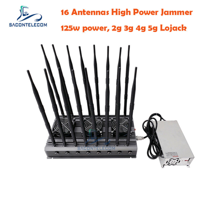 5.8G UMTS Desktop Wifi signal brouilleur 16 antennes 125w 40m VHF UHF