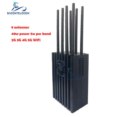 8 canaux brouilleur de signal portable de téléphonie mobile avec 4 à 10 W par bande et rayon de brouillage de 50 m pour la 5G
