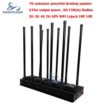 10 canaux brouilleur de signal de téléphone portable 238w Haute puissance pour 5G Wifi GPS localisateur VHF UHF