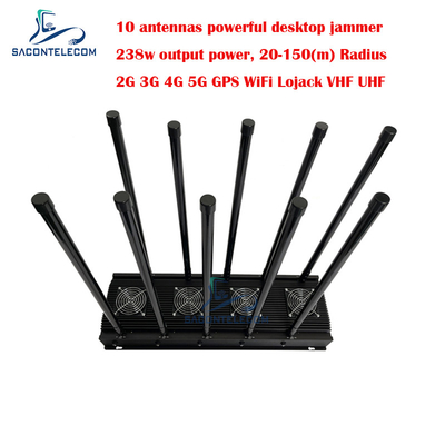 10 canaux brouilleur de signal de téléphone portable 238w Haute puissance pour 5G Wifi GPS localisateur VHF UHF