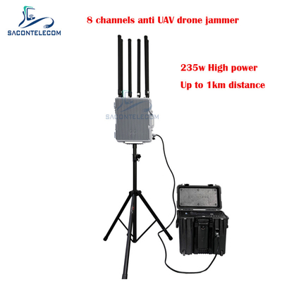 Détecteur de signaux de drones extérieurs imperméable à l'eau 6-8 canaux 30W/bande 1-3km de distance