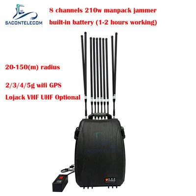 5G Wifi Localisateur 150m Manpack signal de téléphone portable brouilleur 8 canaux 230w Haute puissance