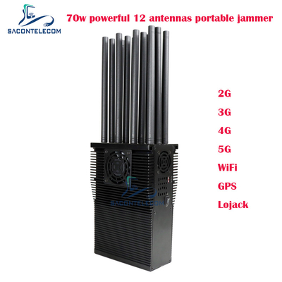 Un brouilleur de signal portable de 12 bandes avec une puissance de 70 watts et un rayon de 60 m