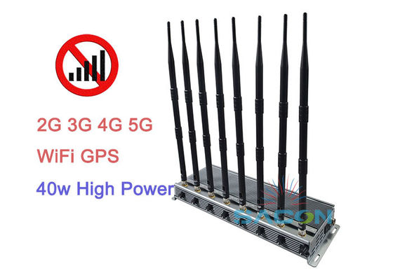 Brouilleur de signal 5G haute puissance de 40 W avec 8 antennes et une portée de 80 mètres pour les zones sécurisées