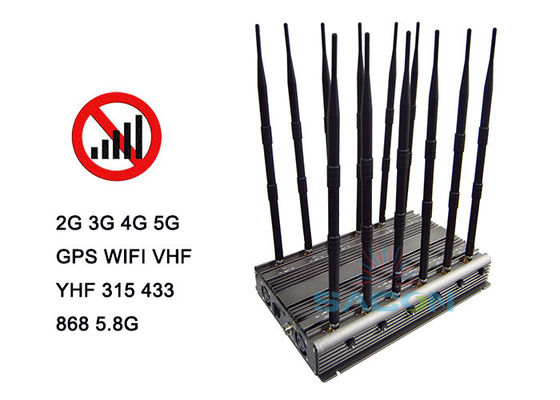 Brouilleur de signal 5G de 80 W avec 12 antennes et télécommande infrarouge pour le blocage des téléphones mobiles