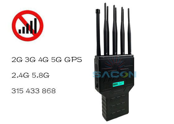16W haute puissance 8 antennes brouilleur de signal portable avec batterie intégrée pour le GPS WiFi 2G 3G 4G Blocage