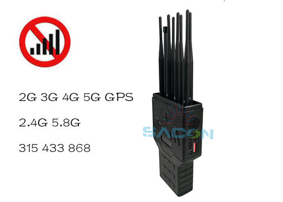 16W haute puissance 8 antennes brouilleur de signal portable avec batterie intégrée pour le GPS WiFi 2G 3G 4G Blocage