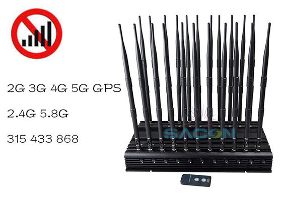 42W Bande réglable brouilleur de signal avec portée de 40m pour signaux VHF UHF 5G