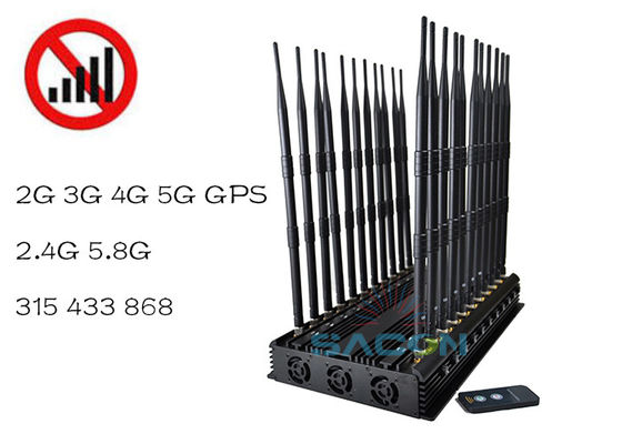 42W Bande réglable brouilleur de signal avec portée de 40m pour signaux VHF UHF 5G