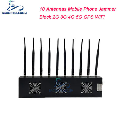 18W Puissance de sortie 10 antennes brouilleur de signal de téléphone portable avec rayon de brouillage de 40m pour blocage VHF UHF 4G 5G
