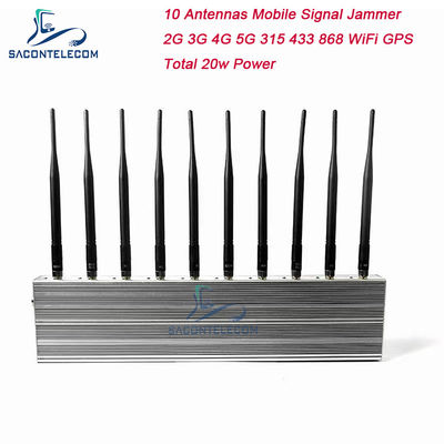 10 canaux 24 heures de travail 3 ventilateurs de refroidissement Blocage du signal sans fil pour 5G GPS WiFi VHF UHF