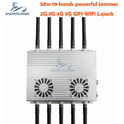 Brouilleur de signal de bureau haute puissance 50W avec 10 antennes et 2 ventilateurs de refroidissement pour GSM DCS 3G 4G 5G