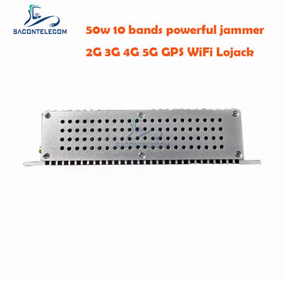Brouilleur de signal de bureau haute puissance 50W avec 10 antennes et 2 ventilateurs de refroidissement pour GSM DCS 3G 4G 5G