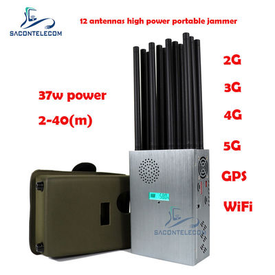 Brouilleur de signal portable haute puissance 37W avec 12 antennes pour le blocage 2G 3G 4G 5G