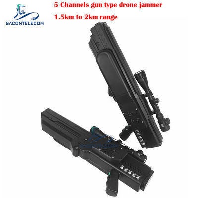 Bloqueur de signal de brouilleur de drone de canons UAV avec portée de 1500 mètres 5 canaux et batterie intégrée