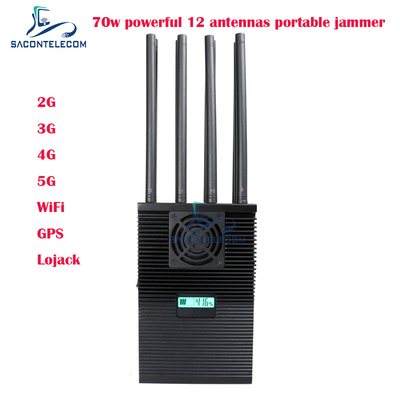 Un brouilleur de signal portable de 12 bandes avec une puissance de 70 watts et un rayon de 60 m
