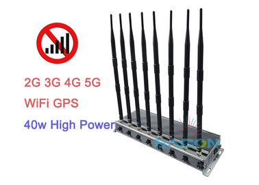 Antennes du dresseur 40w 2G 3G 4G 8 de brouilleur de signal de la puissance élevée 5G 80 mètres de gamme