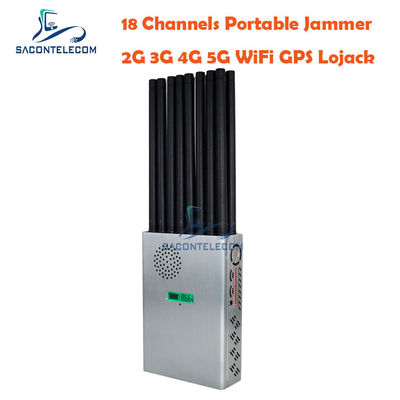 7.4V 20m Disrupteur de signal de téléphone portable 18 antennes 4G 5G GPS 18w